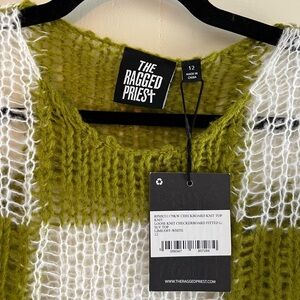 The Ragged Priest Olive and White Knit Sweater - NWT